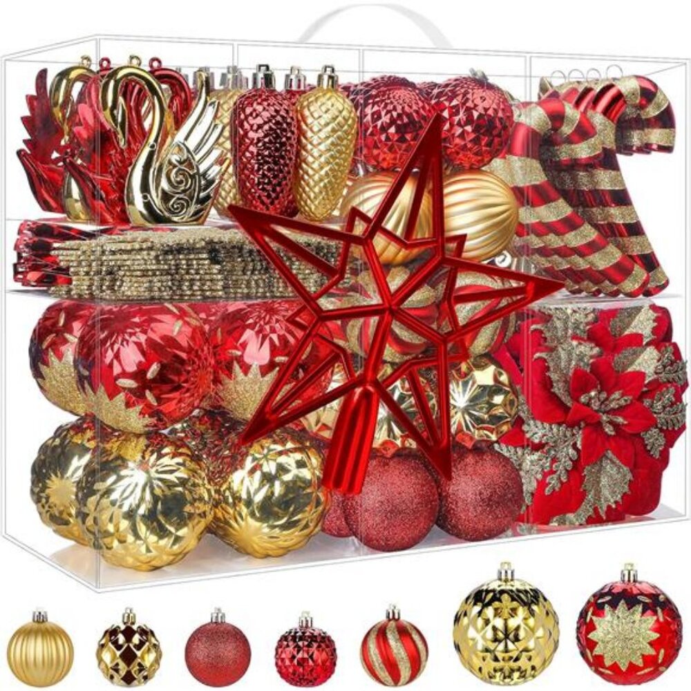 Alupssuc 128pcs Christmas Balls Ornaments Set, Shatterproof Plastic Baubles